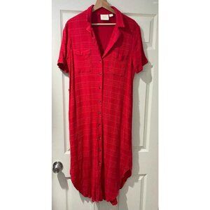 Maeve by Anthropologie Aria Textured Button Front Dress Red Textured Size L